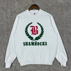 Vintage Jerzees White Shamrocks Crewneck Pullover Raglan Sweatshirt Size Large